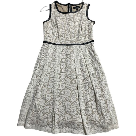 Cynthia Rowley Sleeveless Sheath Dress Lace Lined Cocktail Sz 6 White Tan Black - Picture 1 of 8